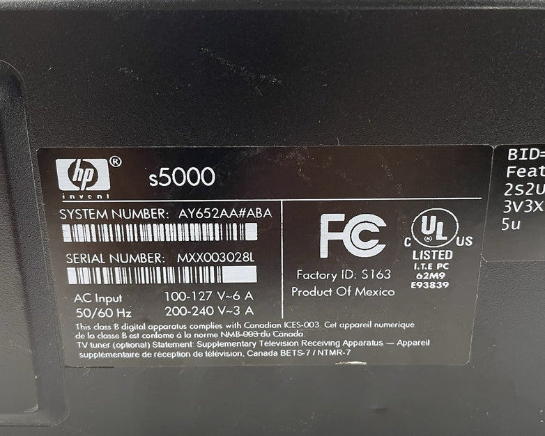 HP Pavillion Slimeline S5310Y SFF AMD Athlon 2 X2 250 3.0 GHz 4 GB RAM No HDD/OS