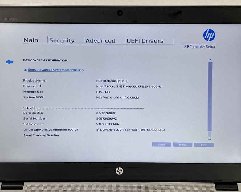 HP EliteBook 850 G3 Core i7-6600U 2.6GHz 8GB RAM 15.6" No Battery No HDD No OS