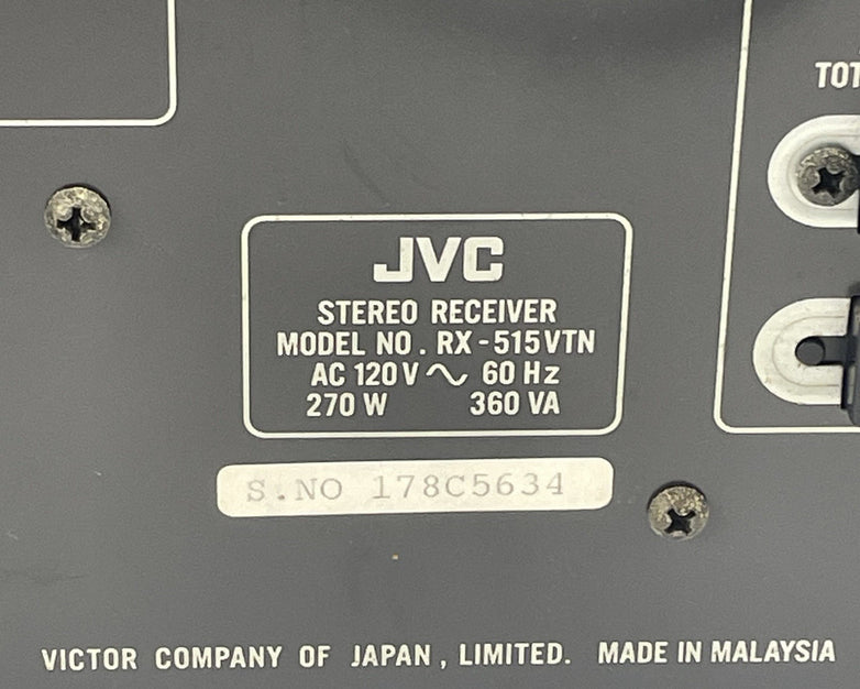 JVC RX-515VTN Dolby Pro Logic AV Receiver For Parts Or Repair