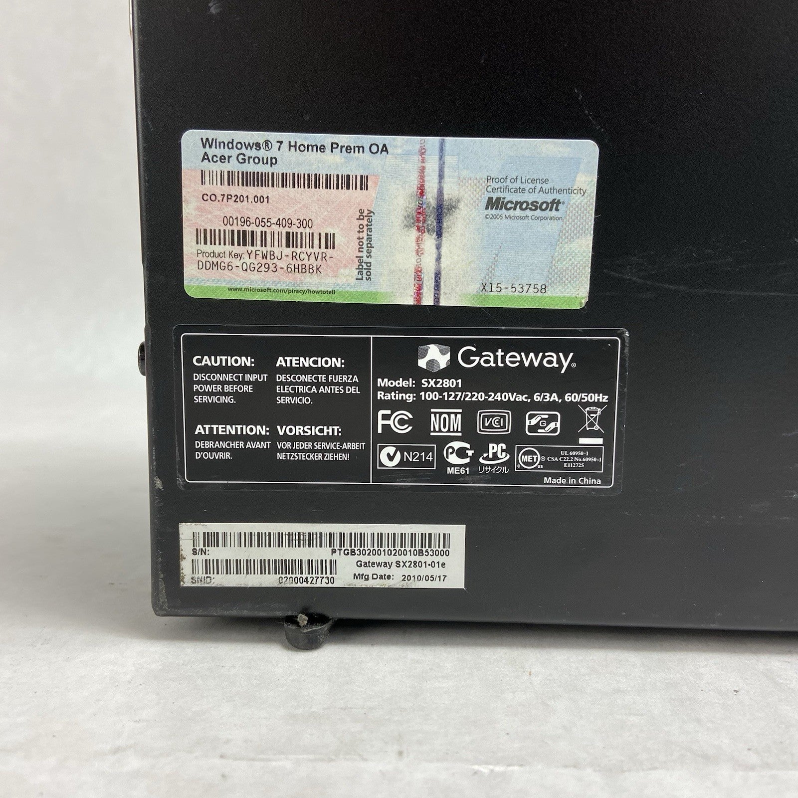 Gateway SX2801 SFF Intel Pentium Dual-Core E5500 2.8GHz 6GB RAM No HDD No OS4