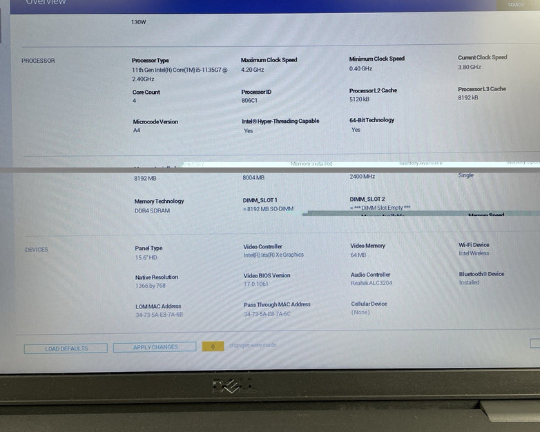 Dell Latitude 3520 15.6" i5-1135G7 2.40 GHz 8 GB RAM No SSD/OS/AC