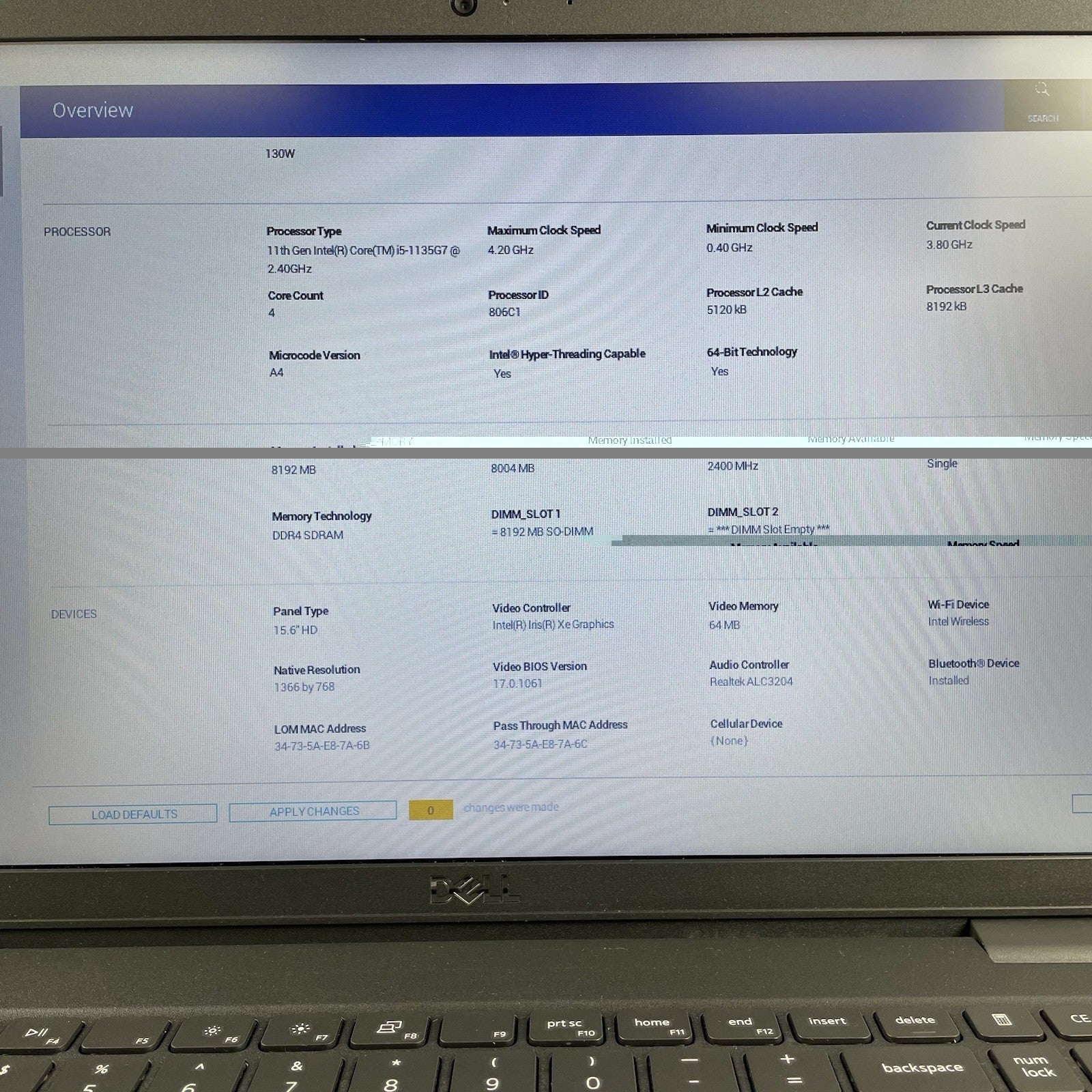 Dell Latitude 3520 15.6" i5-1135G7 2.40 GHz 8 GB RAM No SSD/OS/AC2