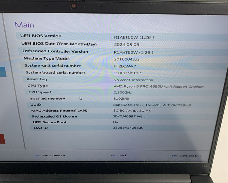 Lenovo ThinkPad E14 Gen 2 14" Ryzen 5 PRO 4650U 2.1 GHz 8 GB Ram No OS/HDD/AC