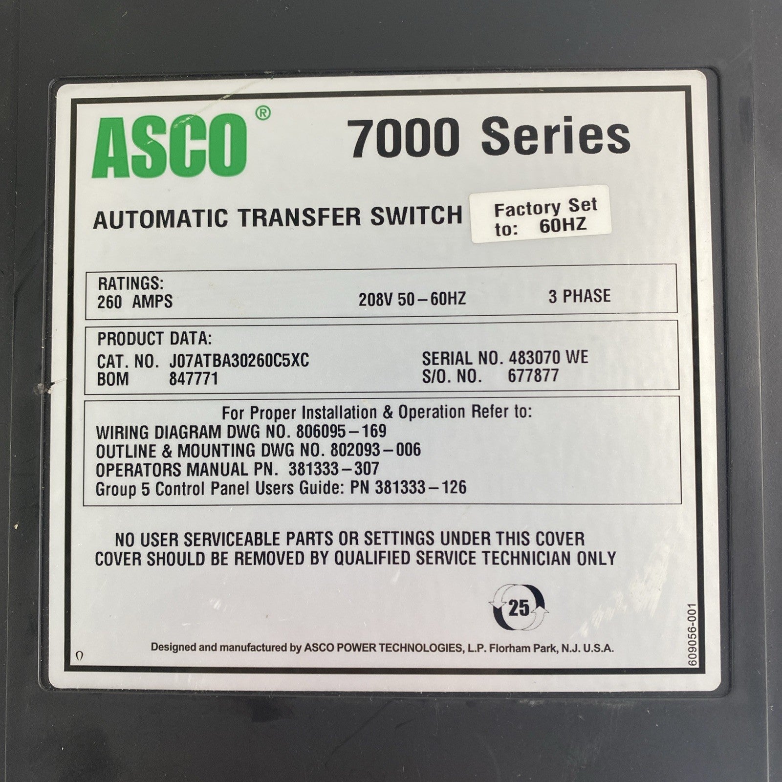 ASCO 700 Series Automatic Transfer Switch Untested1