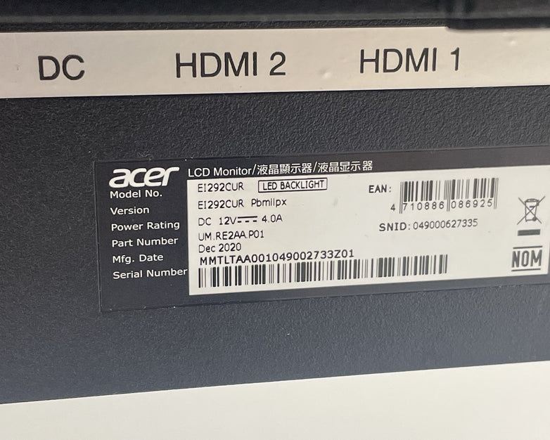 Acer EI292CUR Curved Monitor LCD LED 2560 x 1080 100 Hz 21:9 Ultrawide