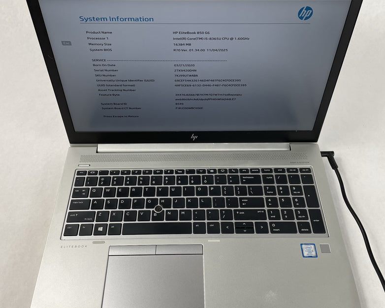 HP EliteBook 850 G6 15.6" i5-8365U 1.60 GHz 16 GB No SSD/OS/AC