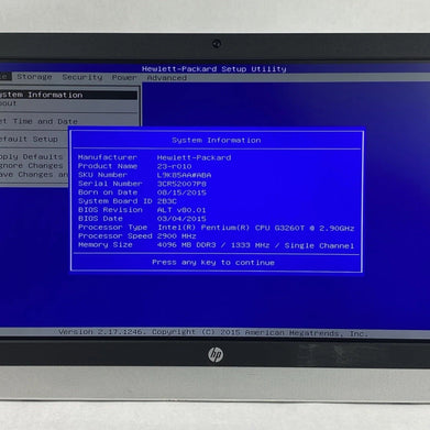 HP 23-r010 AIO Intel Pentium G3260T 2.9GHz 4GB No HDD No OS