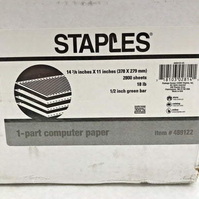 Staples 14 7/8 x11 Inches 2800 Sheets 1/2 Inch Green Bar