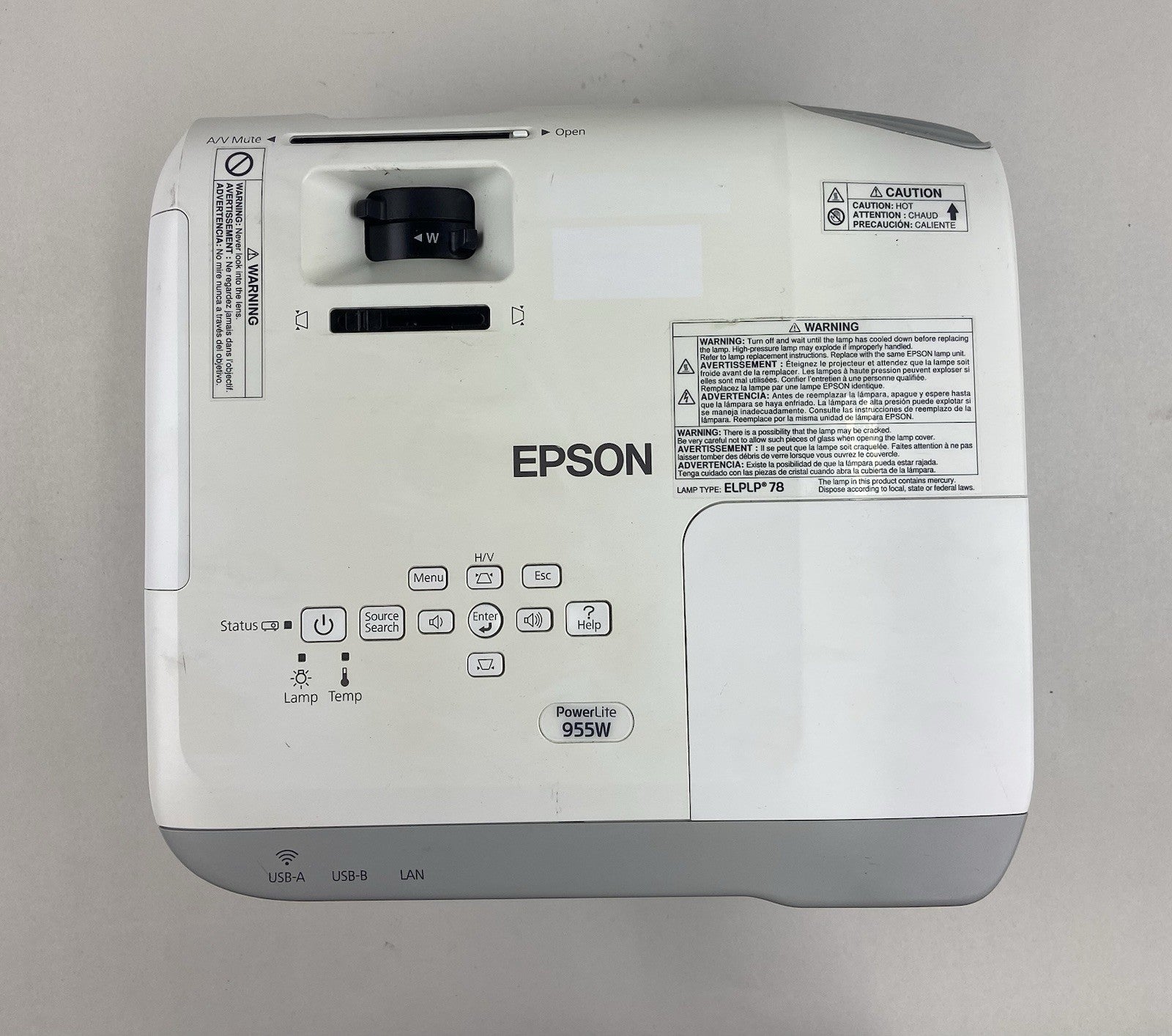 Epson PowerLite 955W 3LCD Projector 3000 ANSI HD 1080i H582A HDMI2