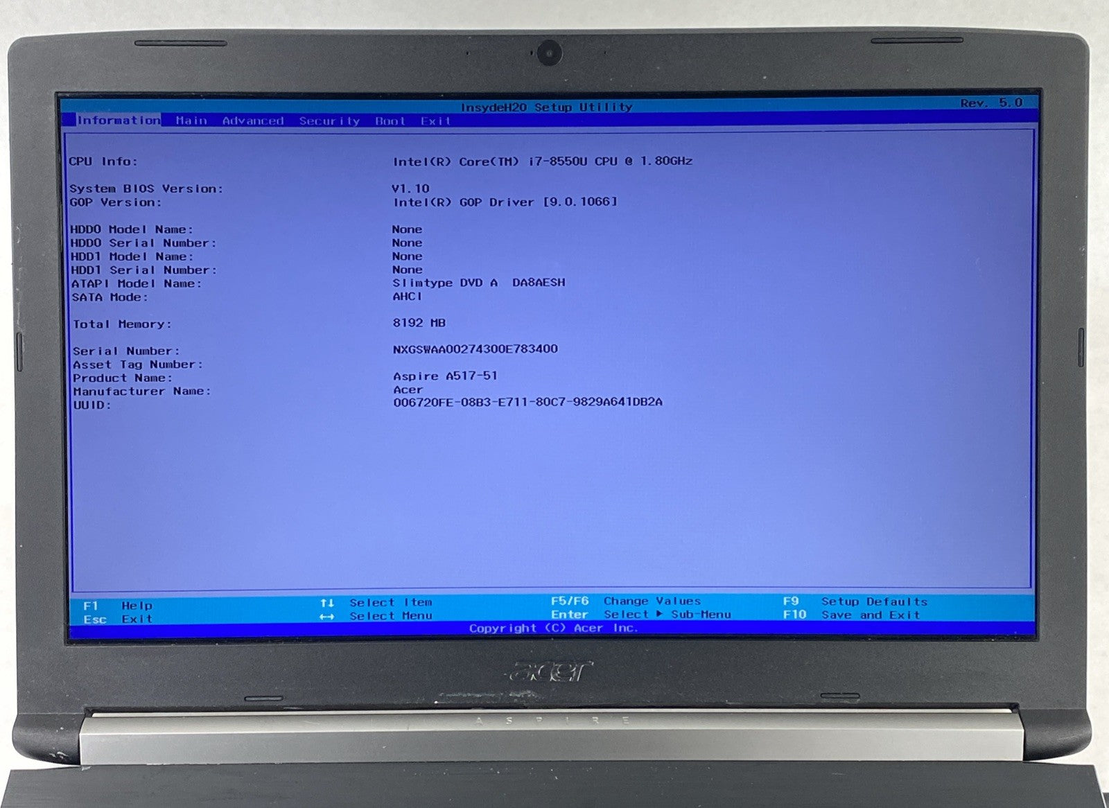 Acer Aspire A517-51 Core i7-8550U 1.8 GHz 8 GB RAM 17.3" No Battery No HDD No OS