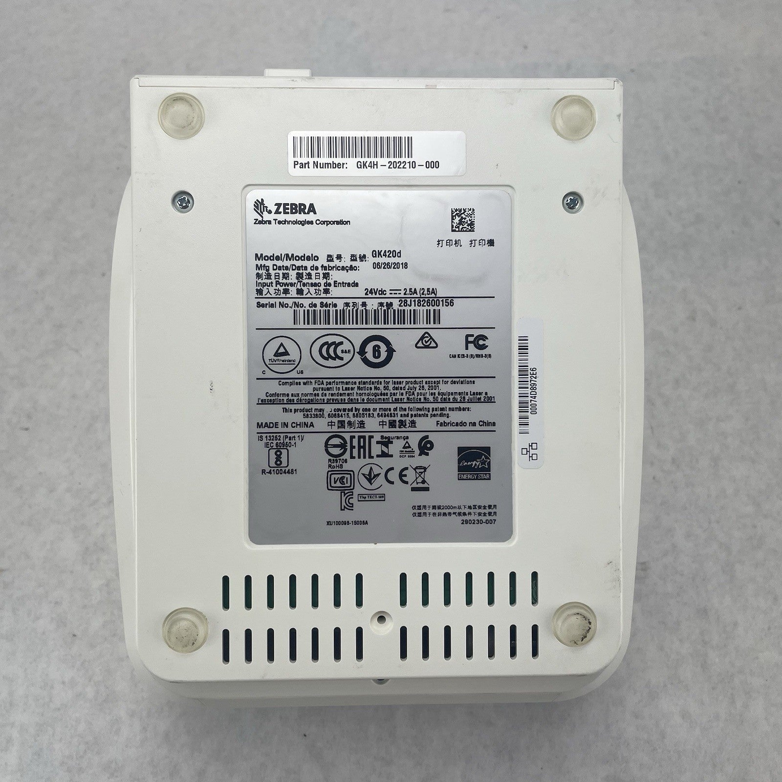 Zebra GK420d GK42-202210-000 Thermal Label Printer Tested 159pgc No Power Supply5