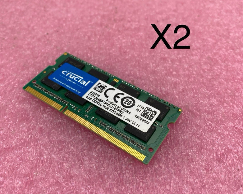 Crucial 4GB DDR3L-1600 Laptop Memory Ram CT51264BF160B.C16FPR2 - Lot of 2