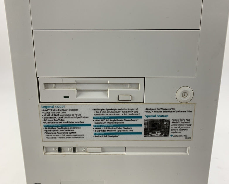 Packard Bell Legend 422CDT Vintage PC Pentium 120 MHz 16 MB Ram No OS No HDD