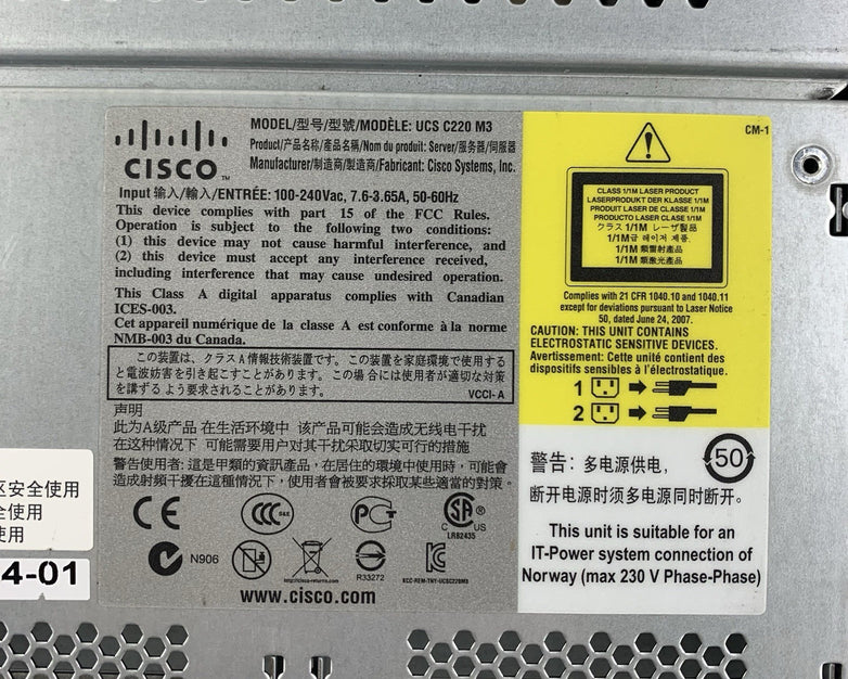 Cisco UCS C220 M3 1U Server 2x E5-2670 2.5 GHz 128 GB Ram No OS No HDD