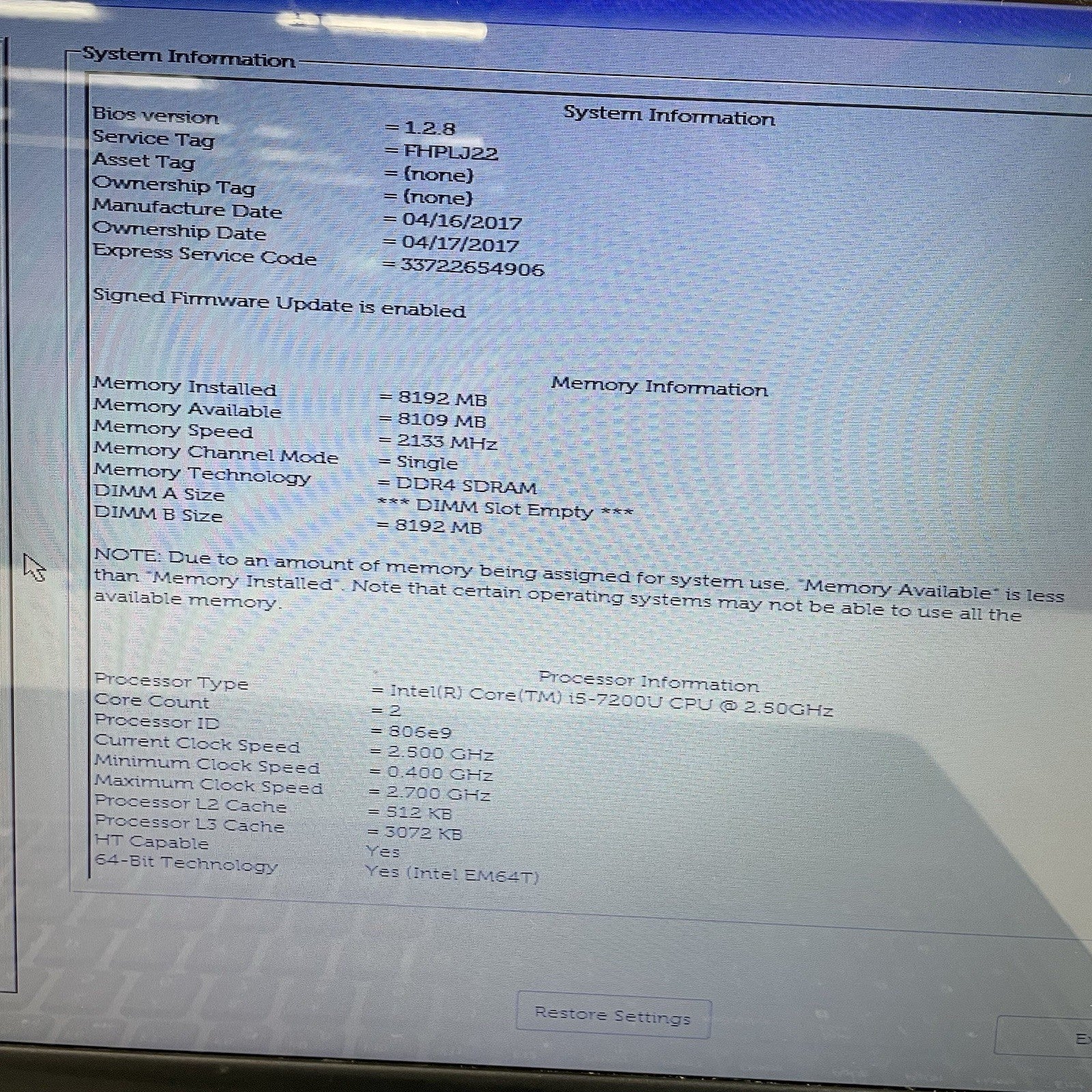Dell Inspiron 5567 15.6" i5-7200U 2.50 GHz 8 GB RAM No SSD/OS/AC3