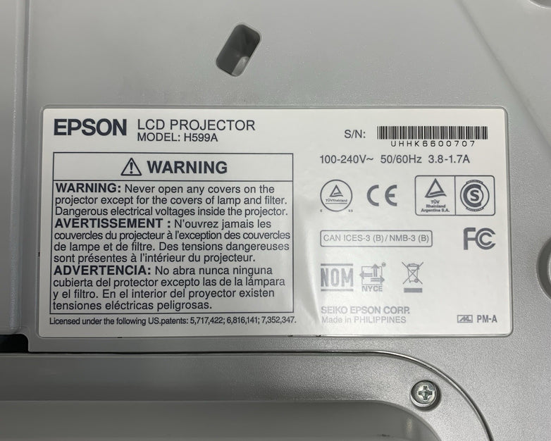 Epson H599A BrightLink 595Wi LCD Lamp Projector 635 Lamp Hours - No Remote
