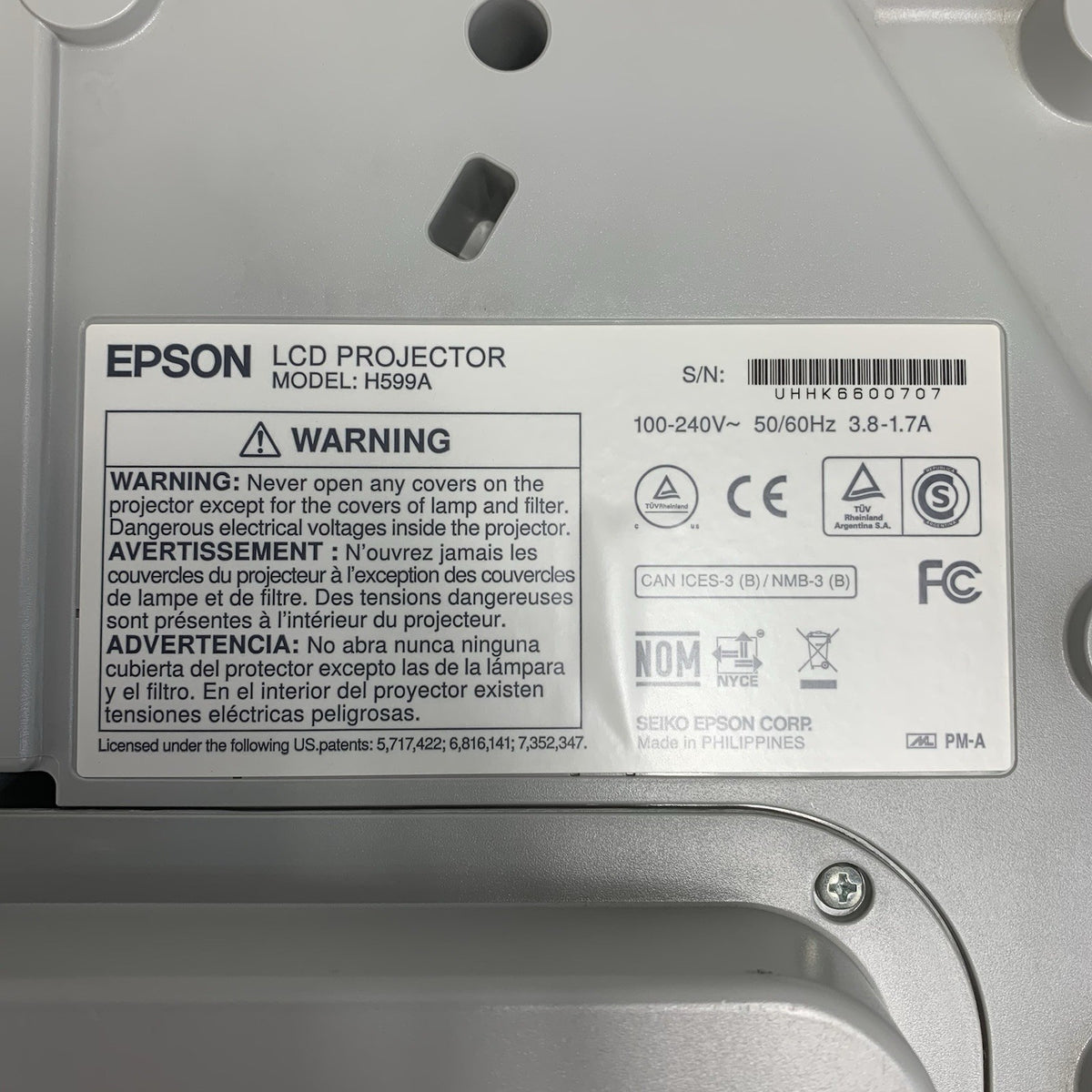 Epson H599A BrightLink 595Wi LCD Lamp Projector 635 Lamp Hours - No Remote7