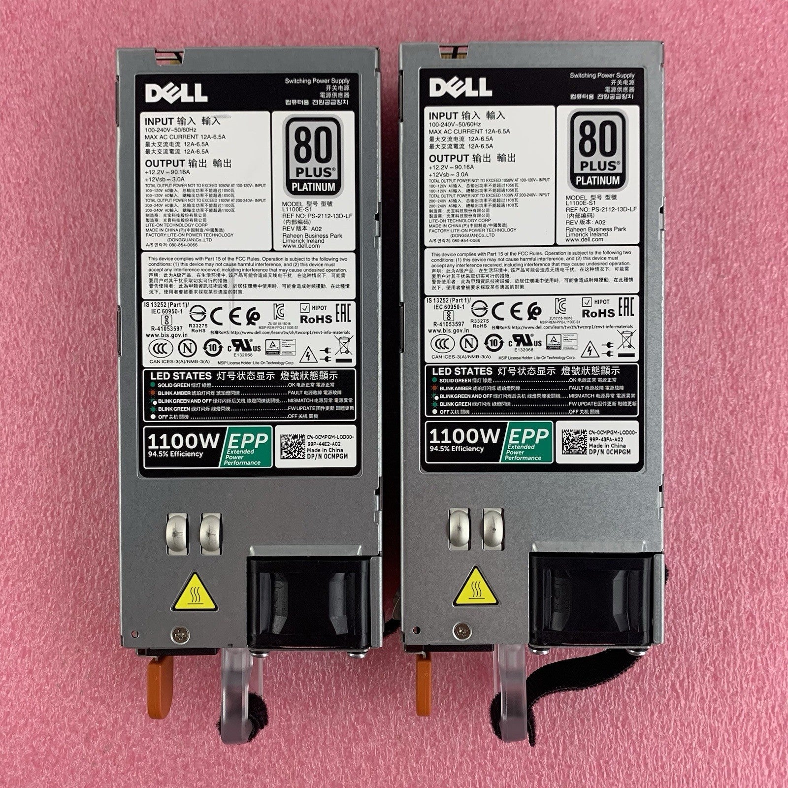 Dell L1100E-S1 CMPGM 1100W 80+ Platinum AC Power Supply Lot of 2x2