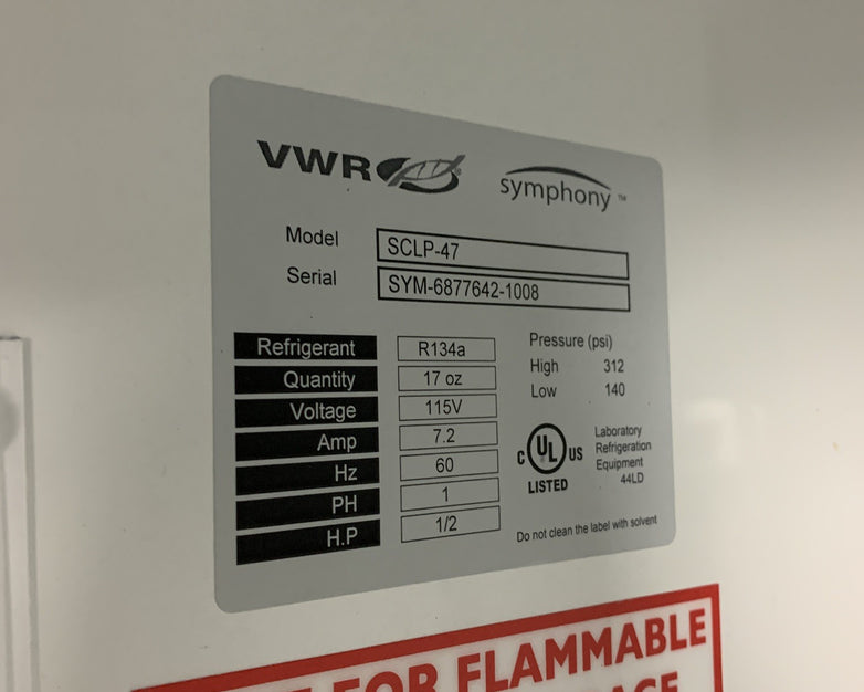 VWR SCLP-47 Symphony Refrigerator 7x Shelves Alarms 115V 7.2a 60Hz Powers Cools