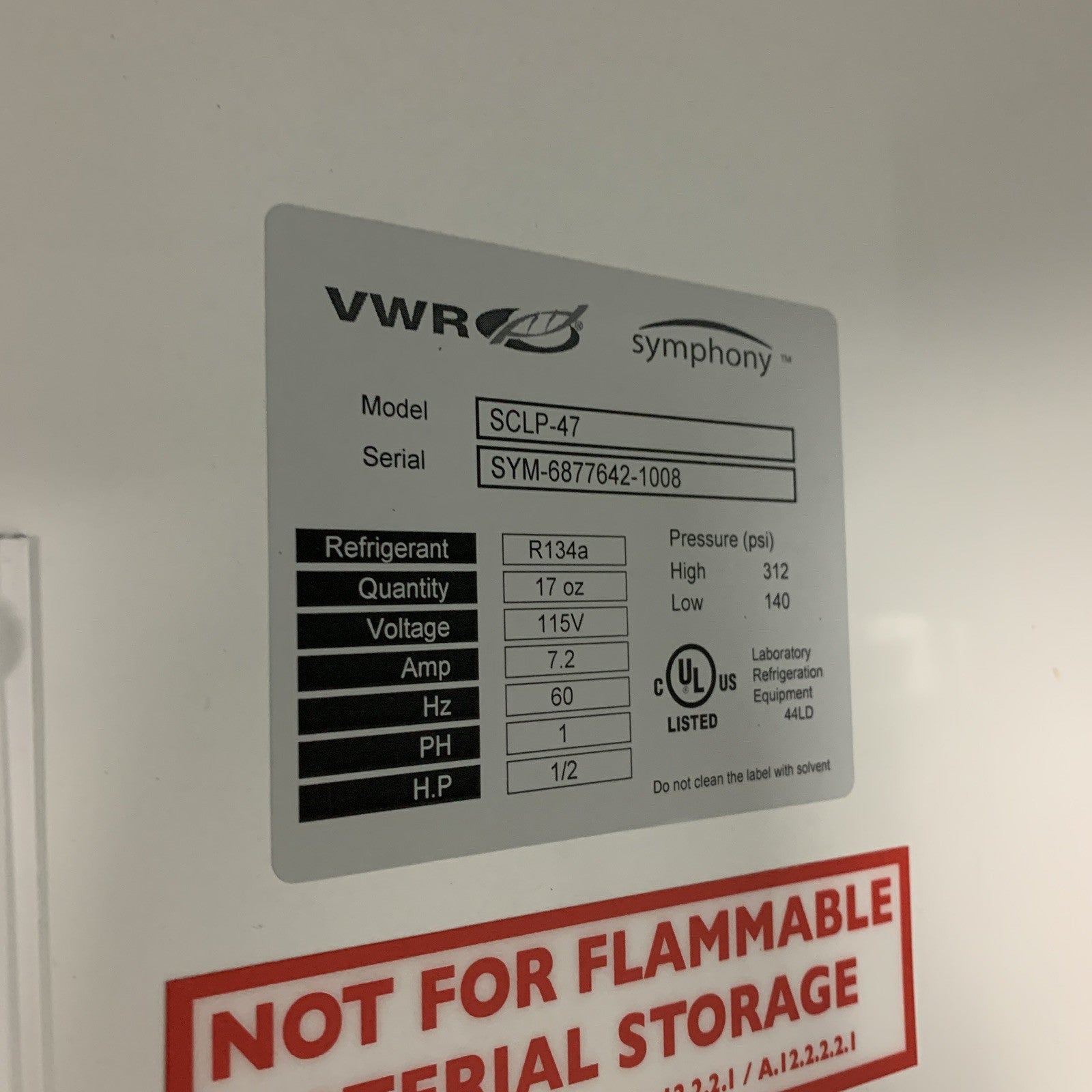 VWR SCLP-47 Symphony Refrigerator 7x Shelves Alarms 115V 7.2a 60Hz Powers Cools