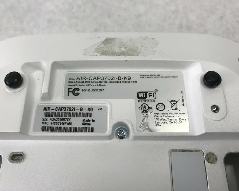 Cisco Aironet 3700 Series AIR-CAP3702I-B-K9 Dual Band Access Point - Tested