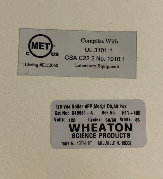 Wheaton Science Products 2 Deck Roller Apparatus 348961-A, Power Rolling System