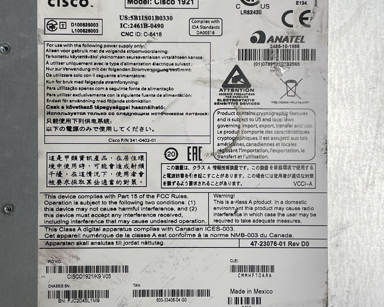 Cisco 1921/K9 V05 Integrated Services Router