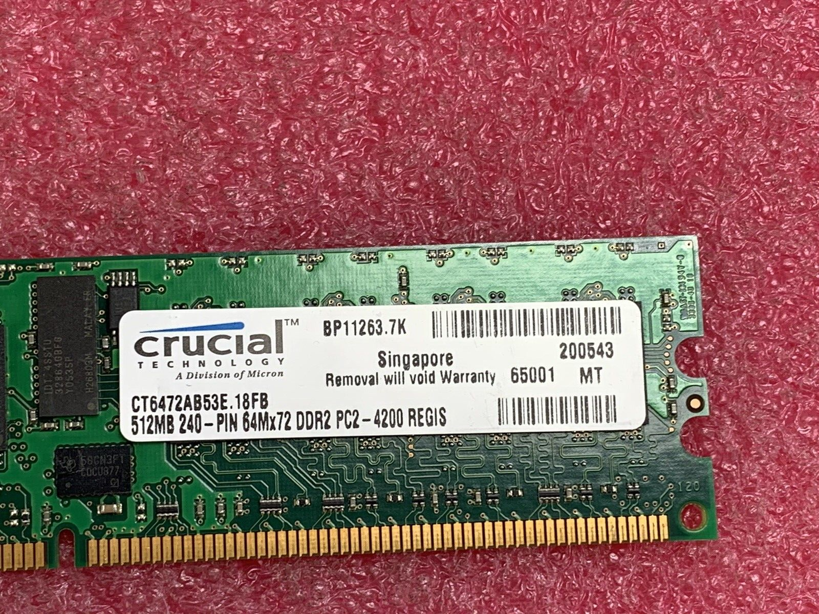 Micron (Lot of 2) 512 1Rx4 PC2-4200R-444-12-C0 Server Ram MT18HTF6472Y-53EB2
