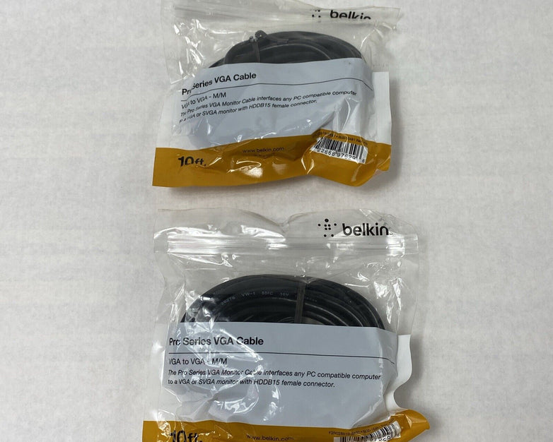 Lot of 2 Belkin F2N028b10 10 ft. Pro Series VGA Cable VGA to VGA Male/Male Cable