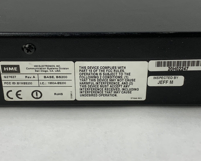 HME DX200 Base BS200 Wireless Intercom System - Partially Tested