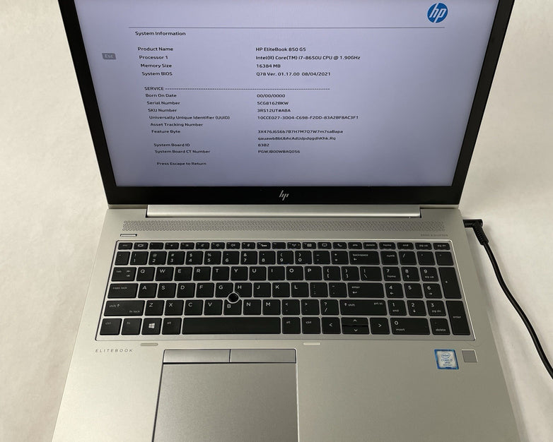 HP EliteBook 850 G5 15.6" i7-8650U 1.90 GHz 16 GB RAM No SSD/OS/AC - Keyboard
