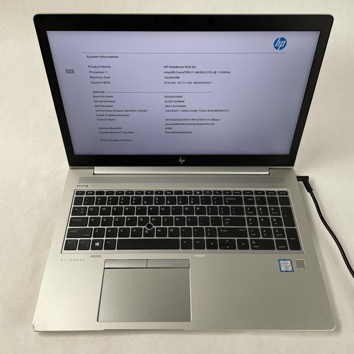 HP EliteBook 850 G5 15.6" i7-8650U 1.90 GHz 16 GB RAM No SSD/OS/AC - Keyboard2
