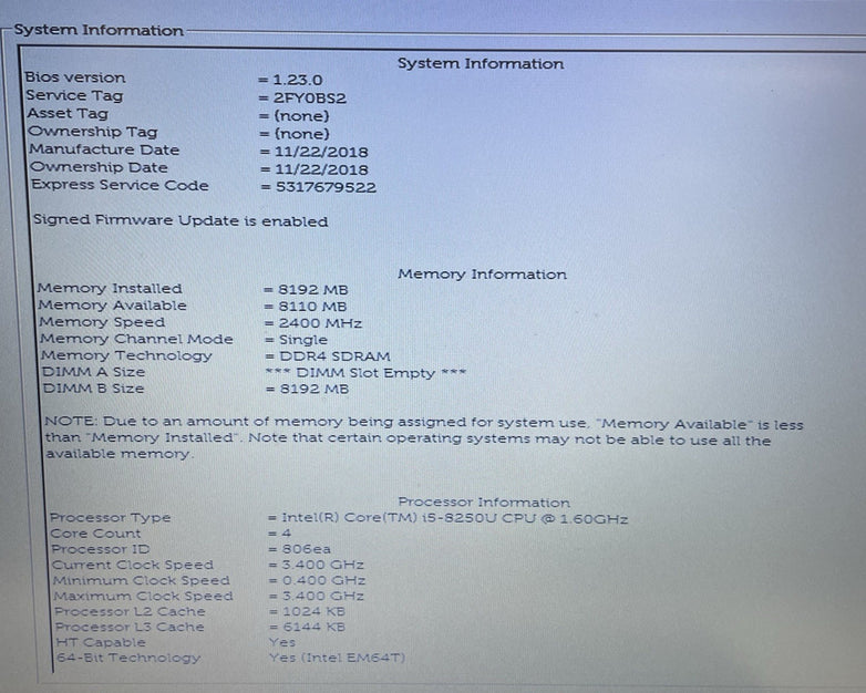 Dell Latitude 3590 15.6" i5-8250U 1.60 GHz 8 GB RAM No SSD/OS/AC/Batt