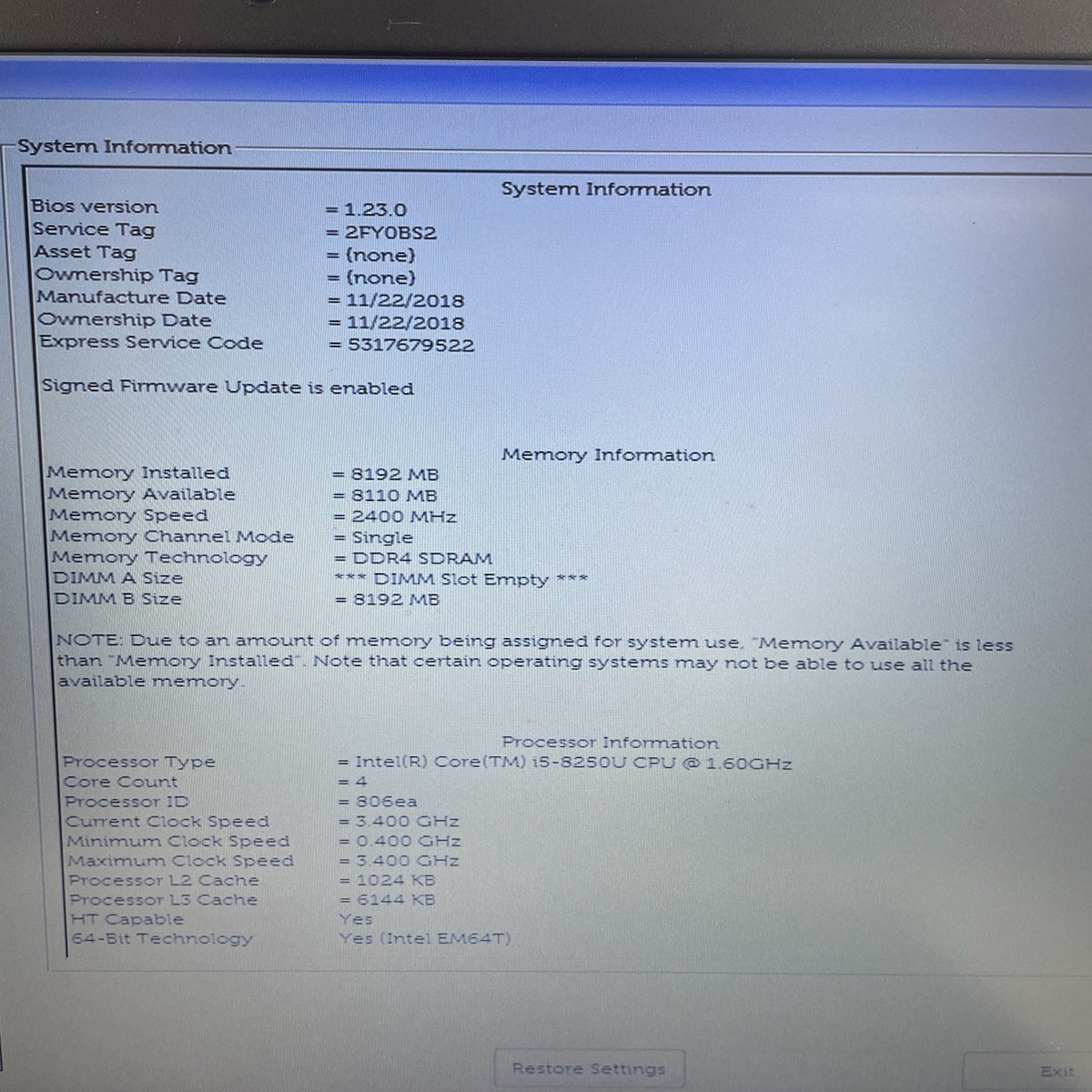 Dell Latitude 3590 15.6" i5-8250U 1.60 GHz 8 GB RAM No SSD/OS/AC/Batt4