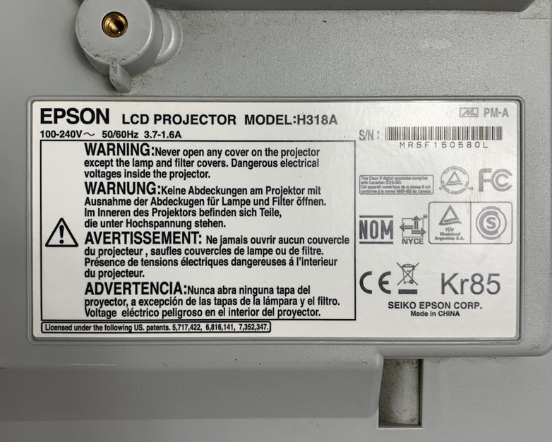 Epson PowerLite 450W H318A LCD Lamp Projector 1280 Lamp Hours - No Remote