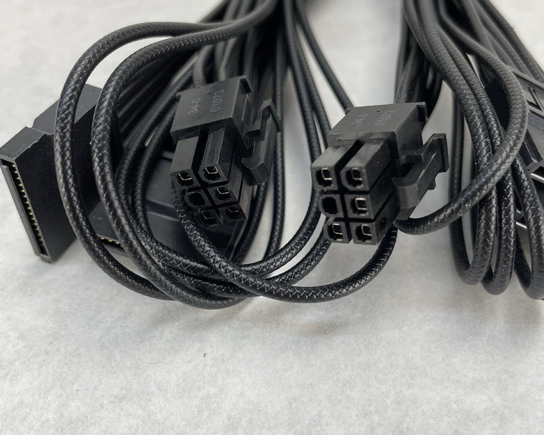 Unbranded Braided 6 Pin to 4 x SATA Driver Power Supply Modular Cable Lot of 2