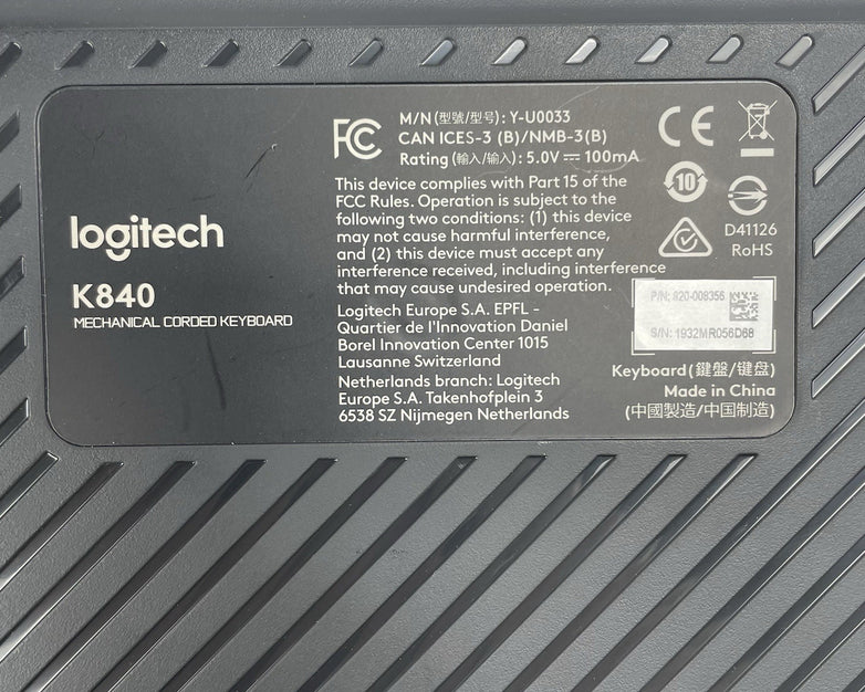 Logitech K840 Mechanical Keyboard Silver wired Tested Corded
