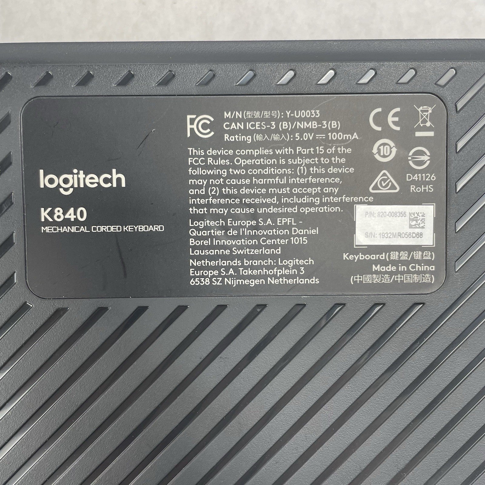 Logitech K840 Mechanical Keyboard Silver wired Tested Corded