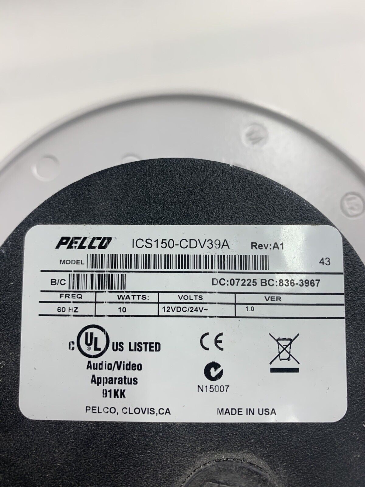 Pelco ICS150-CDV39A Security Camera MFXX-4250-350 For Parts or Repair