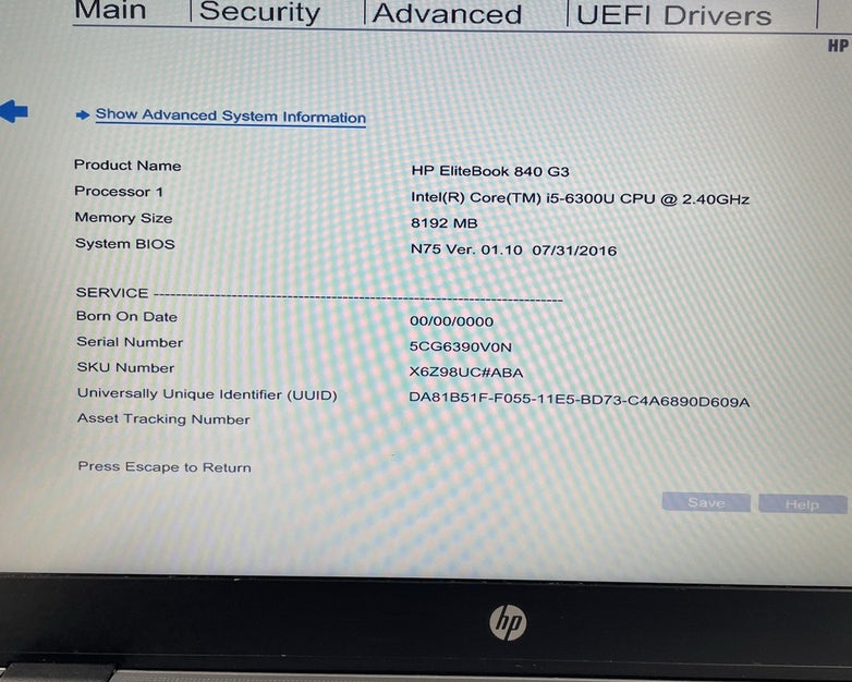 HP EliteBook 840 G3 15.6" i5-6300U 2.40 GHz 8 GB RAM No SSD/OS/AC/Battery