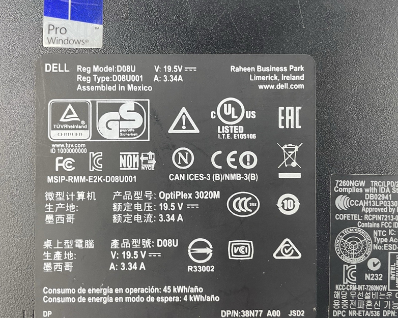 Dell Optiplex 3020M Micro i3-4160T 3.10 GHz 4 GB RAM No SSD/OS/AC