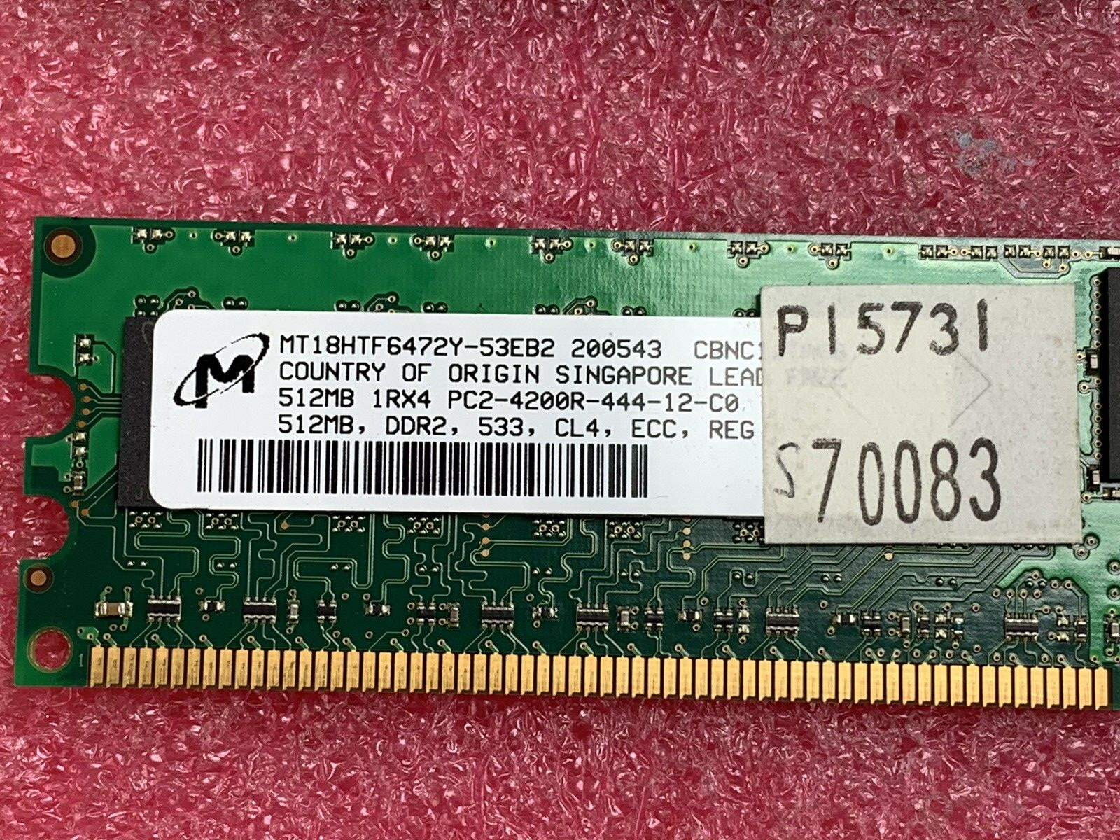 Micron (Lot of 2) 512 1Rx4 PC2-4200R-444-12-C0 Server Ram MT18HTF6472Y-53EB2