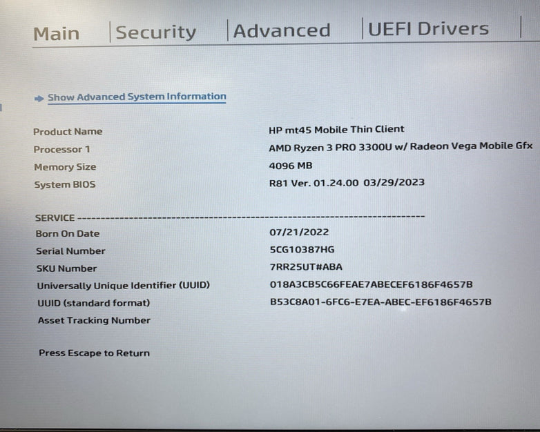 HP mt45 14" Ryzen 3 Pro 3300U 2.10 GHz 4GB RAM No SSD/OS/AC