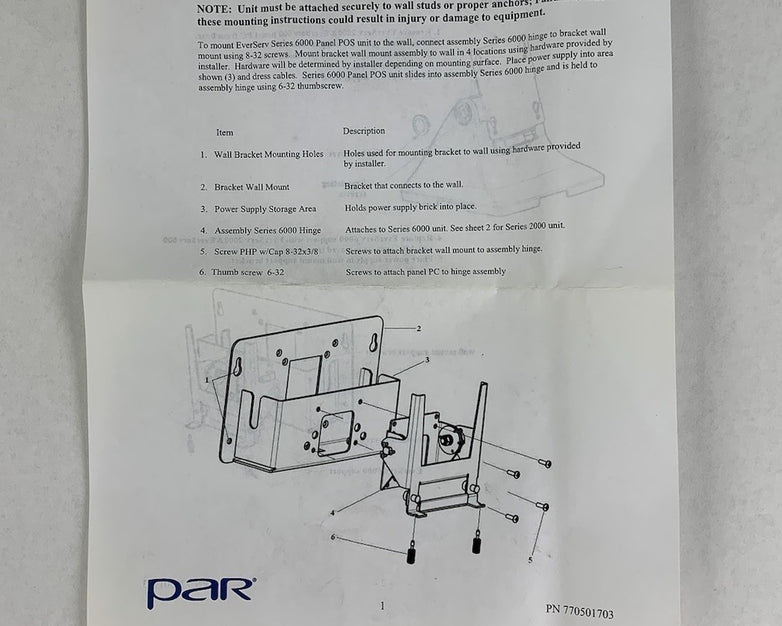 PAR EverServ 500/2000 Terminal K7020 Mounting Bracket