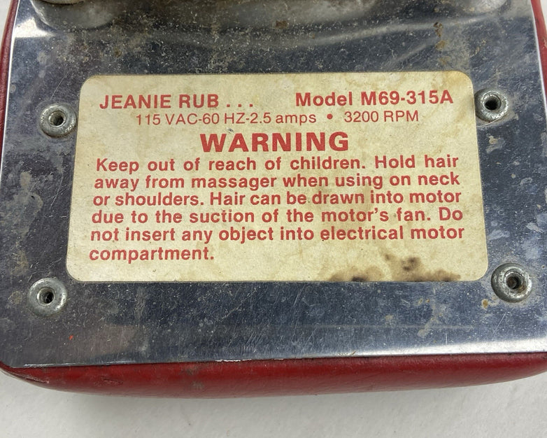 Vintage Jeanie Rub Genie Deep Tissue Massager M69-315A Single Speed