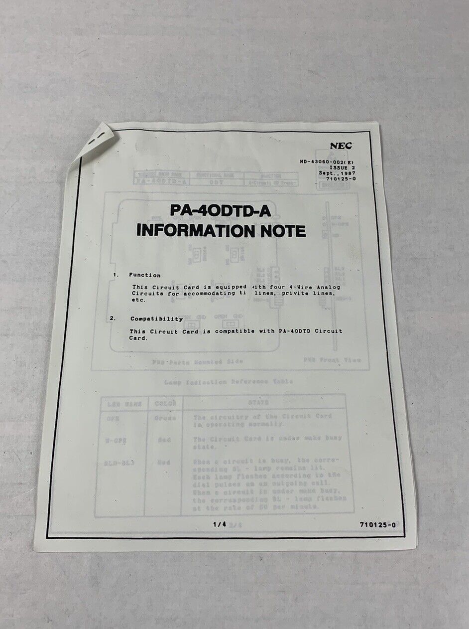 NEC PA-40DTD-A Circuit Card for IMS Phone System