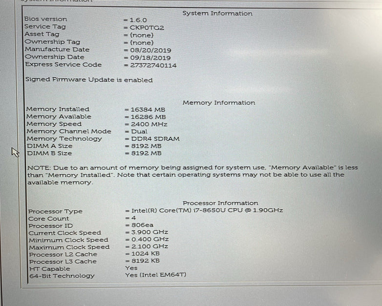 Dell Latitude 5424 14" i7-8650U 1.90 GHz 16 GB RAM No SSD No OS No Batt READ