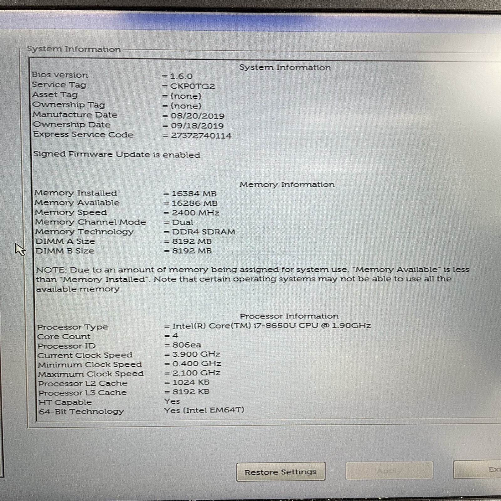 Dell Latitude 5424 14" i7-8650U 1.90 GHz 16 GB RAM No SSD No OS No Batt READ4