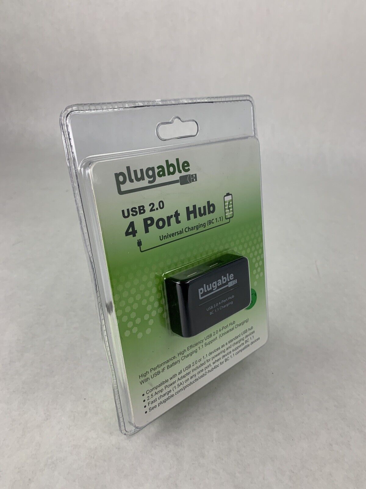 New Sealed Plugable USB 2.0 4-Port High Speed Hub with 12.5W Power Adapter