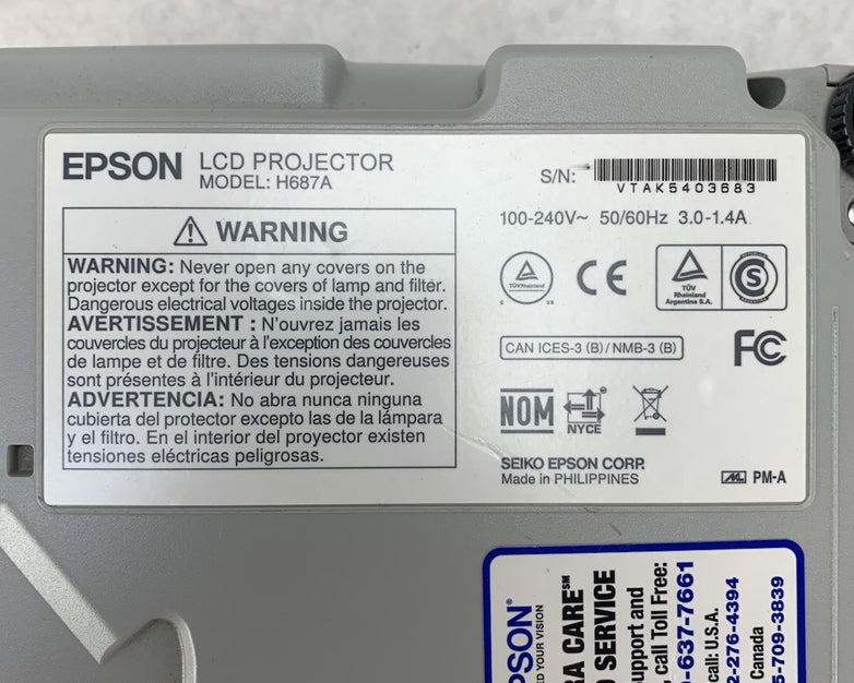 Epson PowerLite 98H H687A LCD Lamp Projector 1925 Lamp Hours - No Remote